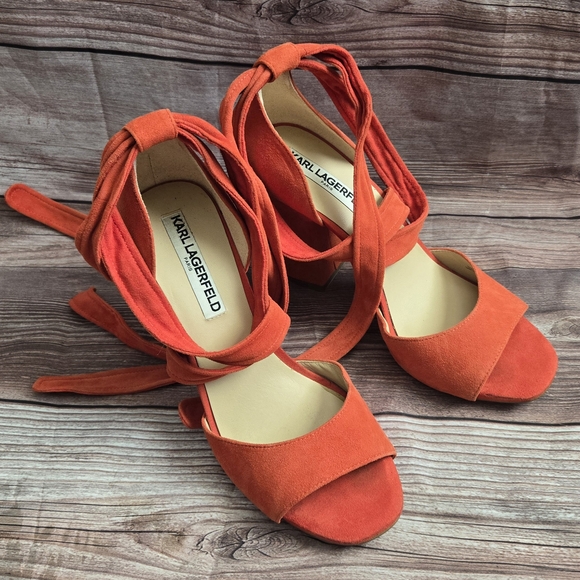 Karl Lagerfeld Shoes - Karl Lagerfeld Bold Orange Suede Heels
